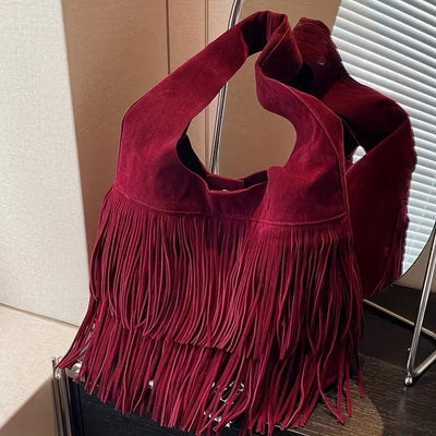 Kara’s Timeless Edge | Suede Fringe Shoulder Bag