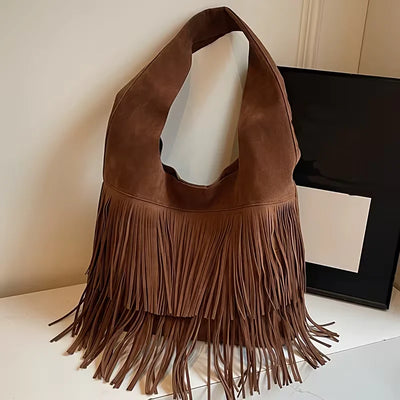 Kara’s Timeless Edge | Suede Fringe Shoulder Bag