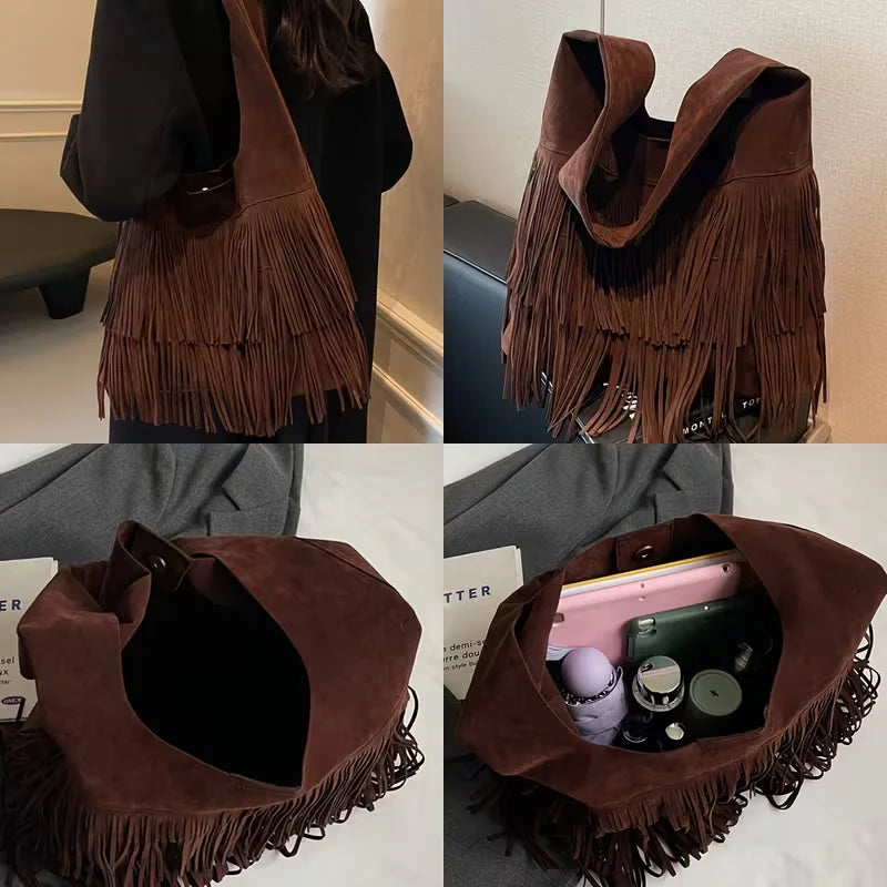 Kara’s Timeless Edge | Suede Fringe Shoulder Bag