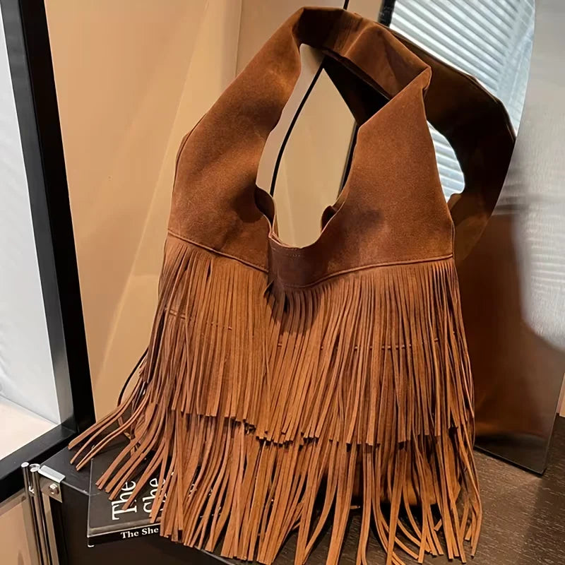 Kara’s Timeless Edge | Suede Fringe Shoulder Bag