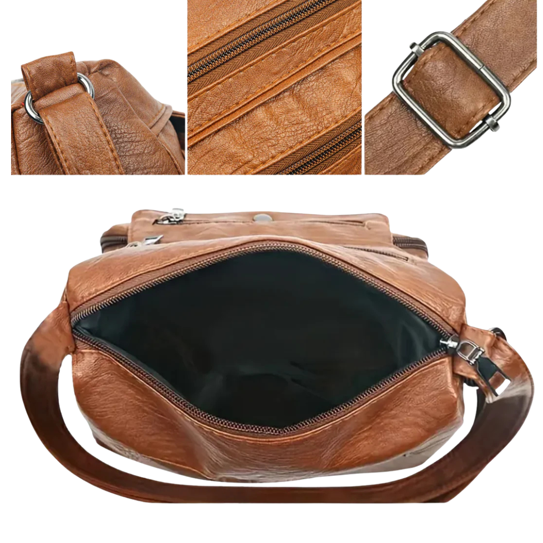 Rhea - Klasična Torba Preko Tela sa Više Džepova i Prednjim Rajsferšlusima