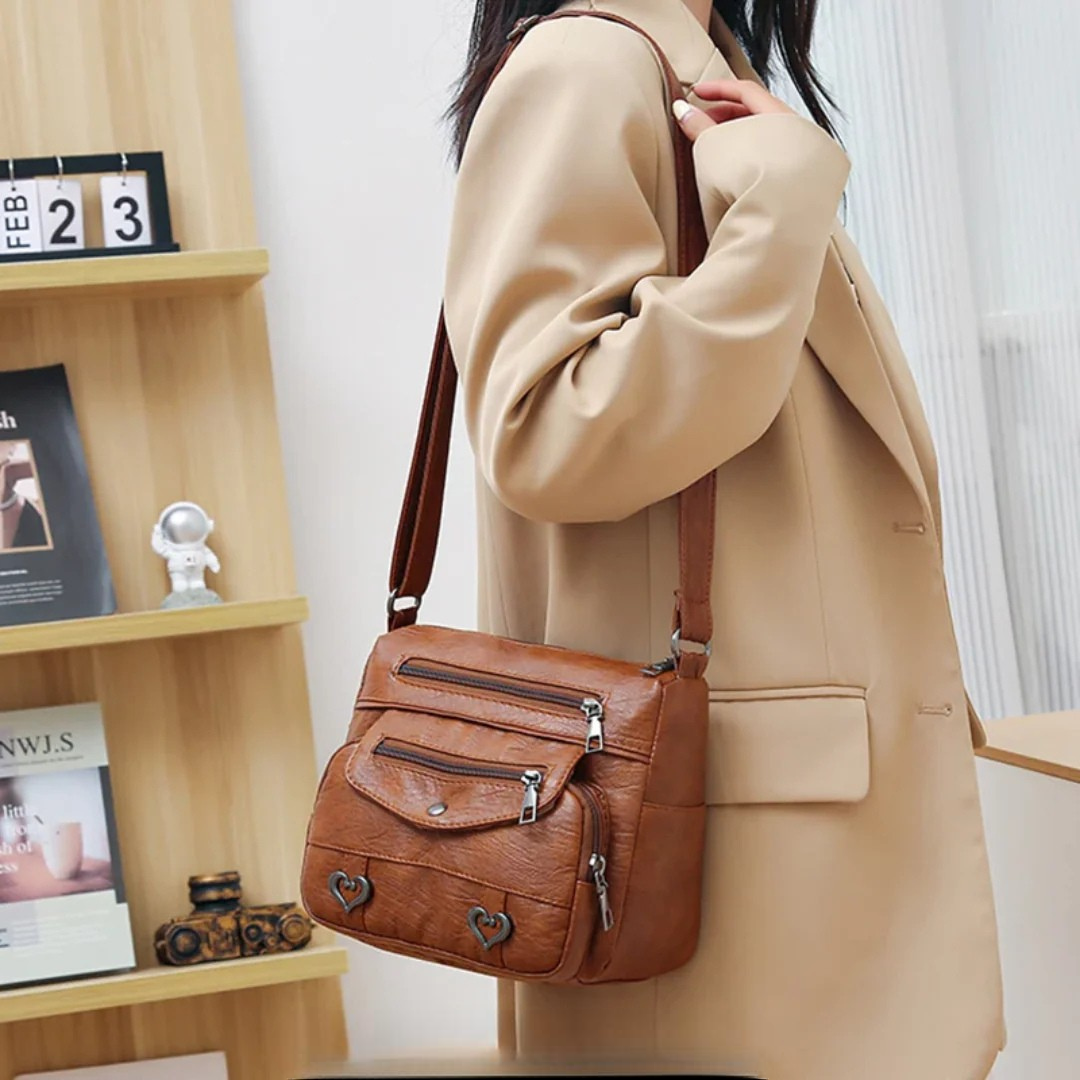 Rhea - Klasična Torba Preko Tela sa Više Džepova i Prednjim Rajsferšlusima