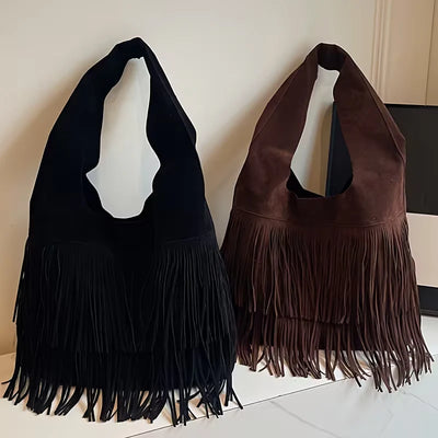 Kara’s Timeless Edge | Suede Fringe Shoulder Bag