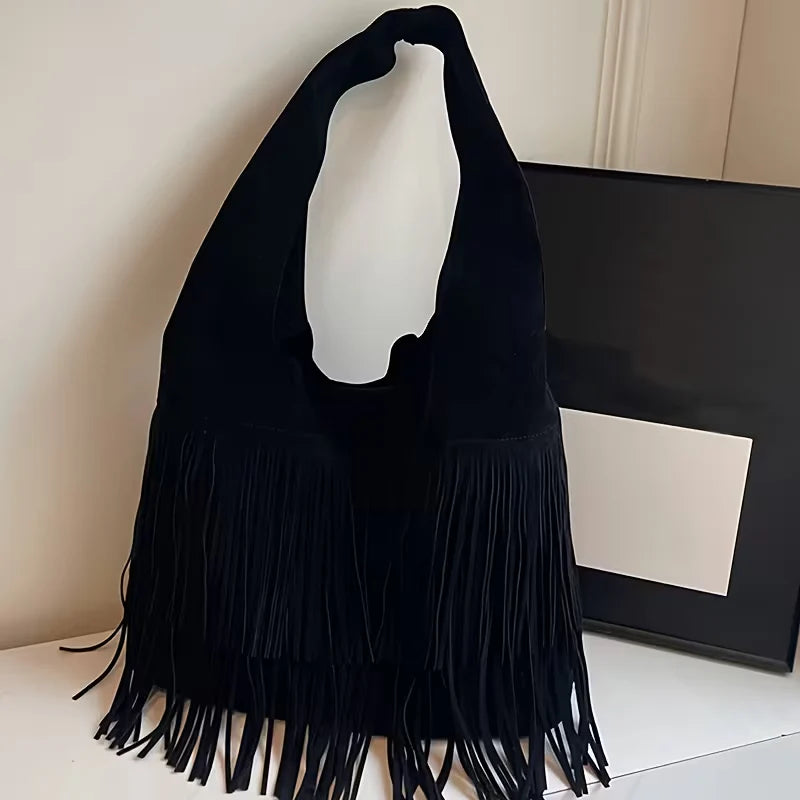 Kara’s Timeless Edge | Suede Fringe Shoulder Bag